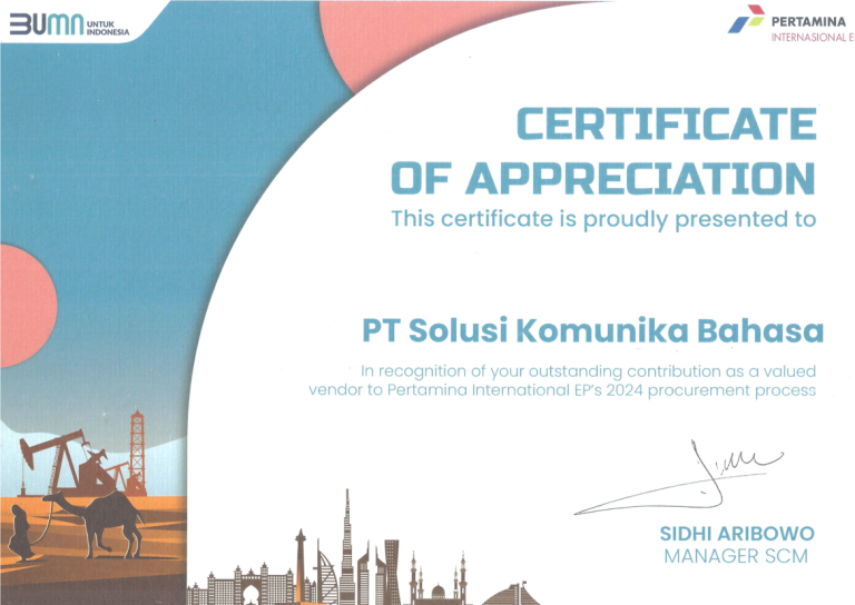 Sertifika Penghargaan Sebagai Vendor Terbaik